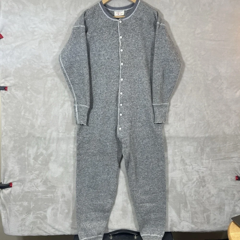 Vintage 70s 80s Stanfields Heavyweight Wool Union Suit Thermal Underwear Size 44